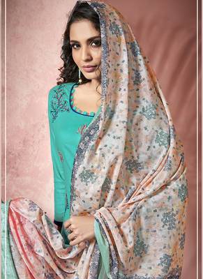 Turquoise Satin Party Wear Salwar Kameez 2