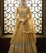 Yellow Embroidered Net Semi Stitched Anarkali With Dupatta