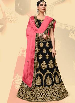 Dark Brown Heavy Embroidery Velvet Lehenga 1