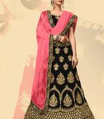 Dark Brown Heavy Embroidery Velvet Lehenga