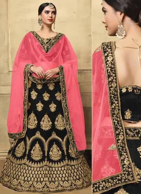 Dark Brown Heavy Embroidery Velvet Lehenga 2