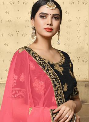 Dark Brown Heavy Embroidery Velvet Lehenga 3