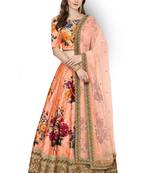 Peach Art Silk Floral Pearl Work Lehenga