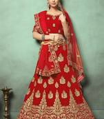 Red Heavy Embroidery Velvet Lehenga