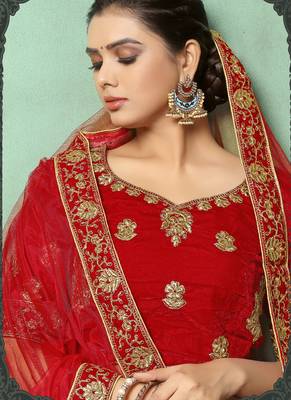 Red Heavy Embroidery Velvet Lehenga 2