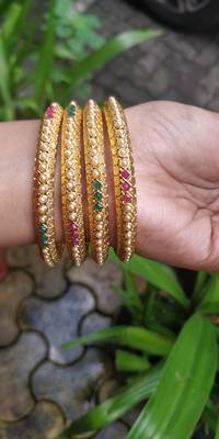 Gold Plated And Multicolour Beaded Bangles Set Of 4 6