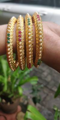 Gold Plated And Multicolour Beaded Bangles Set Of 4 1