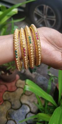 Gold Plated And Multicolour Beaded Bangles Set Of 4 7