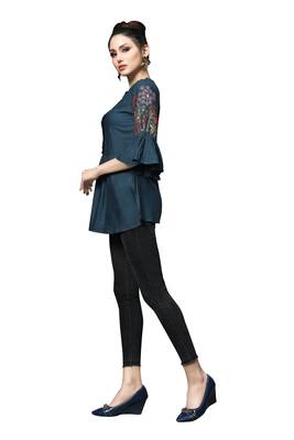 Blue Embroidered Rayon Ethnic-Kurtis 3