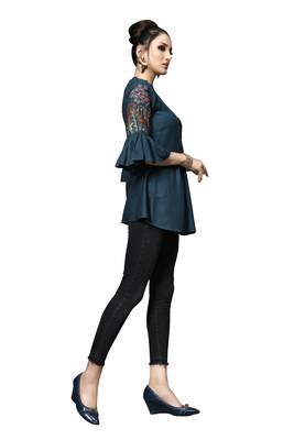 Blue Embroidered Rayon Ethnic-Kurtis 4