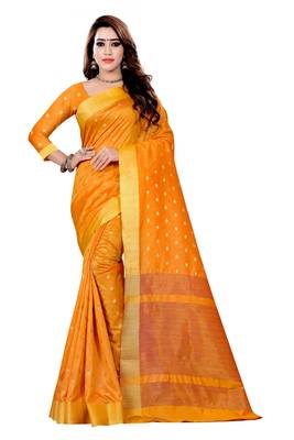 Orange Woven Cotton Silk Saree With Blouse 1