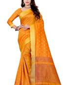 Orange Woven Cotton Silk Saree With Blouse