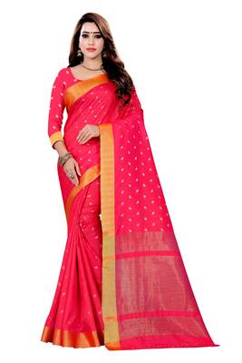 Pink Woven Cotton Silk Saree With Blouse 1