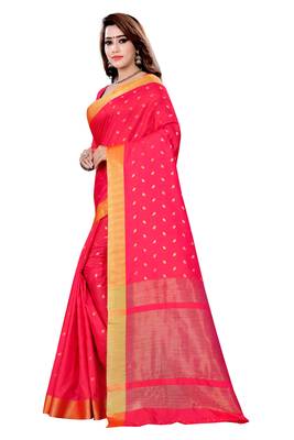 Pink Woven Cotton Silk Saree With Blouse 2
