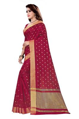 Magenta Woven Cotton Silk Saree With Blouse 2