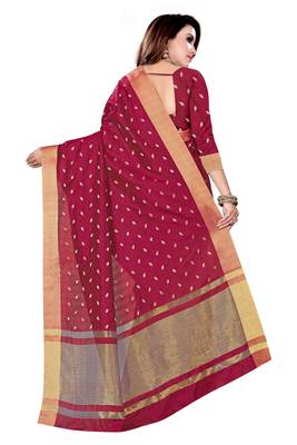 Magenta Woven Cotton Silk Saree With Blouse 3
