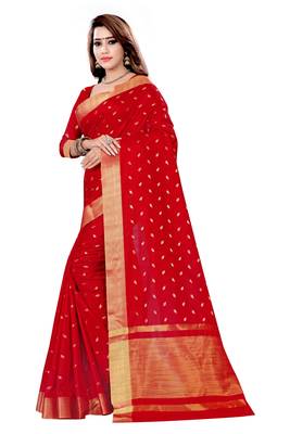 Red Woven Cotton Silk Saree With Blouse 1