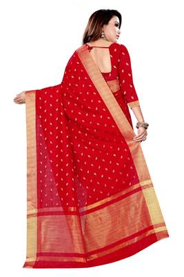 Red Woven Cotton Silk Saree With Blouse 2