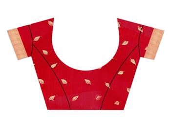 Red Woven Cotton Silk Saree With Blouse 3