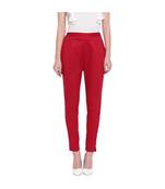 women slim fit maroon pencil trouser pant