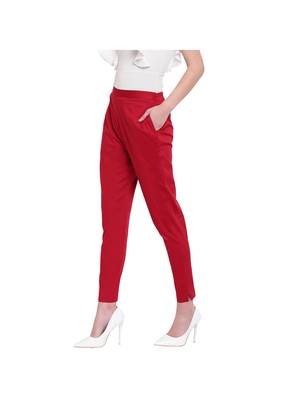 women slim fit maroon pencil trouser pant 2