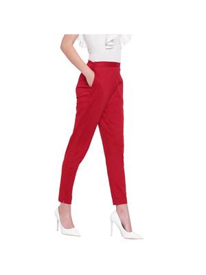 women slim fit maroon pencil trouser pant 3