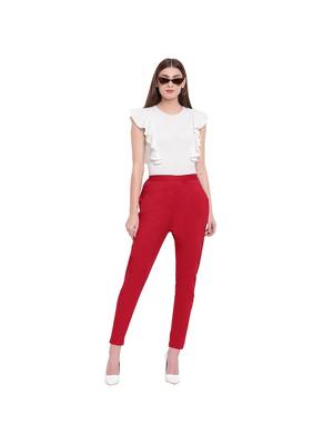 women slim fit maroon pencil trouser pant 5
