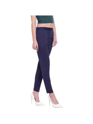 women slim fit navy blue pencil trouser pant 3