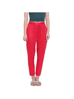 women regular fit red pintucks trouser pant 1