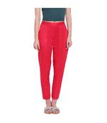 women regular fit red pintucks trouser pant