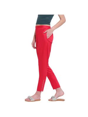 women regular fit red pintucks trouser pant 2