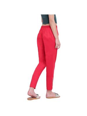 women regular fit red pintucks trouser pant 4