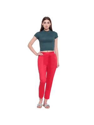 women regular fit red pintucks trouser pant 5