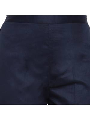 women regular fit navy blue pintucks trouser pant 3