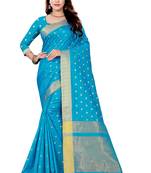 Sky blue woven cotton silk saree with blouse