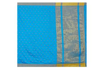 Sky blue woven cotton silk saree with blouse 5
