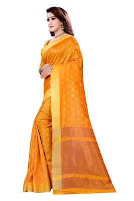 Orange woven cotton silk saree with blouse 2