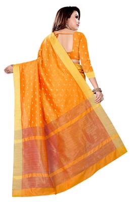 Orange woven cotton silk saree with blouse 3