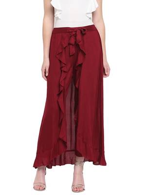 Maroon Women's Ruffle Palazo Trouser 1
