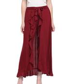 Maroon Women's Ruffle Palazo Trouser