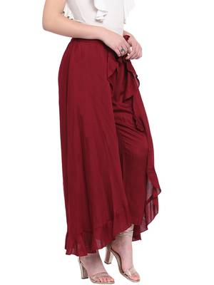 Maroon Women's Ruffle Palazo Trouser 2