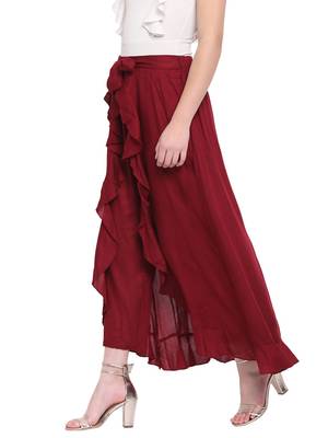 Maroon Women's Ruffle Palazo Trouser 3