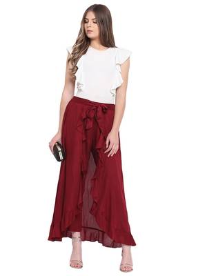 Maroon Women's Ruffle Palazo Trouser 5
