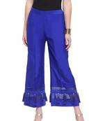 Blue Women's Silk Stripe Tassles Flare Palazzo Trouser