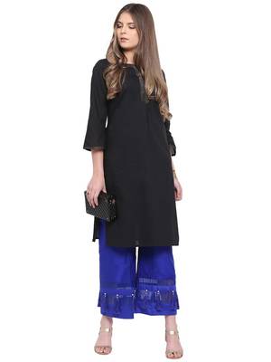 Blue Women's Silk Stripe Tassles Flare Palazzo Trouser 5