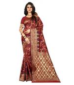 Maroon Woven Banarasi Saree With Blouse