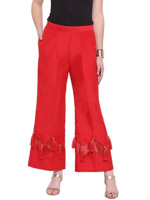Red Women's Zig Zag Silk Stripe Palazzo Trouser 1