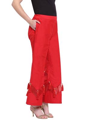 Red Women's Zig Zag Silk Stripe Palazzo Trouser 2