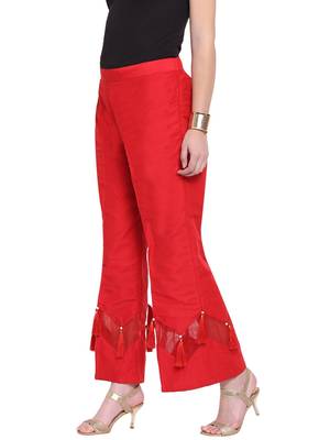 Red Women's Zig Zag Silk Stripe Palazzo Trouser 3