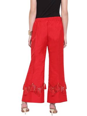 Red Women's Zig Zag Silk Stripe Palazzo Trouser 4